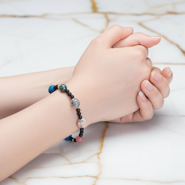 Solar System Bracelet with Nine Planets and Natural Stone Beads for Men and Women