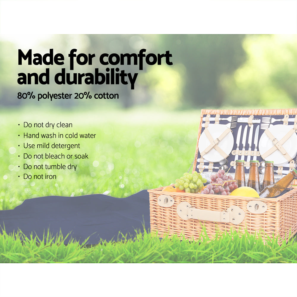 Alfresco 4 Person Picnic Basket Set Willow with Blanket and Insulated Bag - Navy Blue