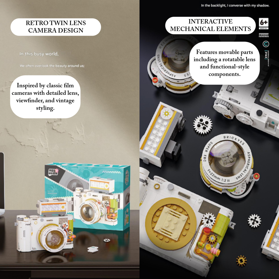 White Retro Camera Building Blocks Set – DIY Twin Lens Model Kit with Display Design (500+PCS)