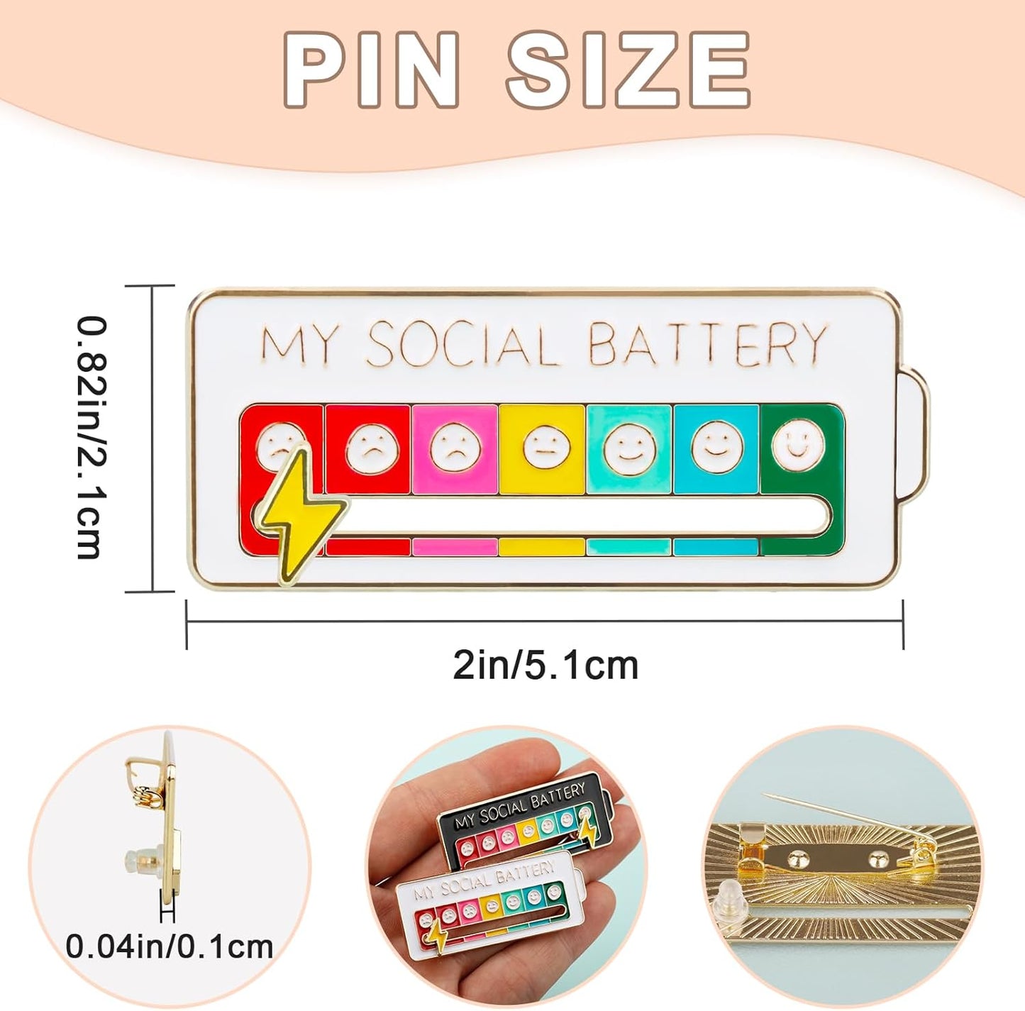 Social Battery Mood Pin Set 4 Pack – Family Edition Adjustable Emotion Brooch Badges (2 Black & 2 White)