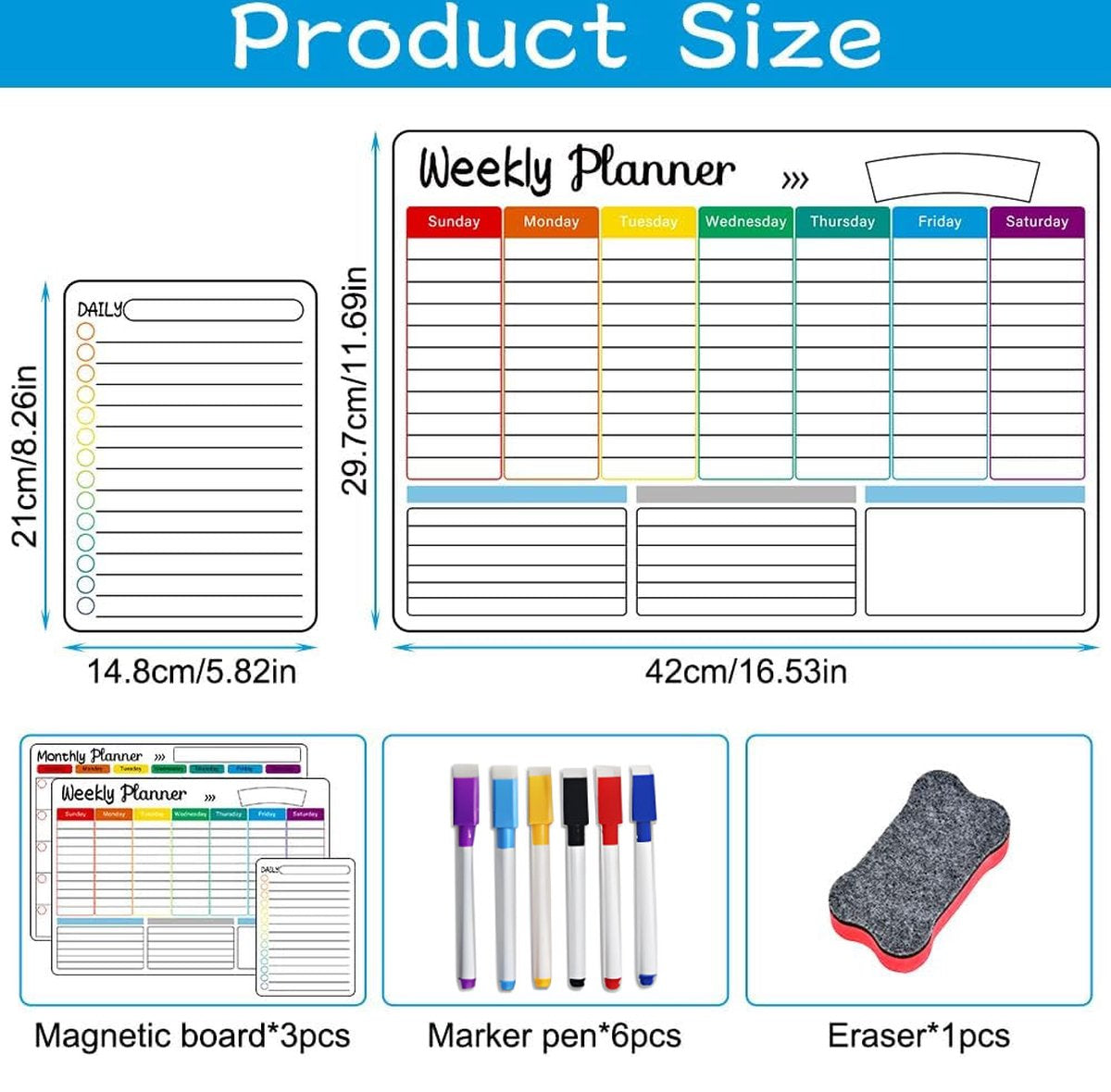 Magnetic Fridge Planner Set – Monthly, Weekly & Daily Whiteboard with Markers & Eraser (Reusable Family Organiser)