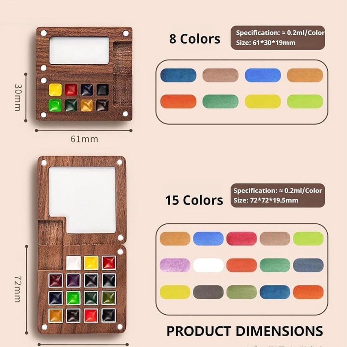 Mini Watercolour Paint Set 8 Grid – Portable Pocket Travel Palette with Sketchbook & Brush