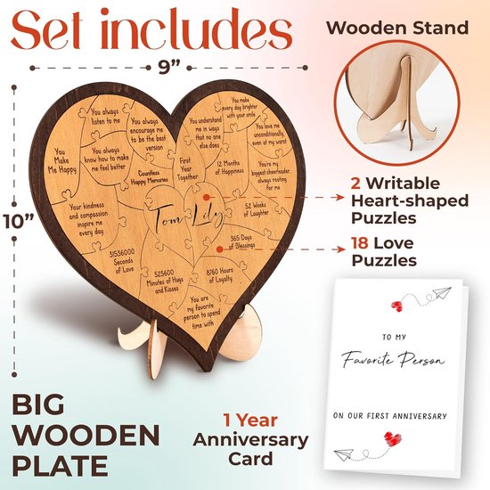 1st Anniversary Wooden Heart Puzzle Gift – Romantic Keepsake for Couples & Milestone Celebrations