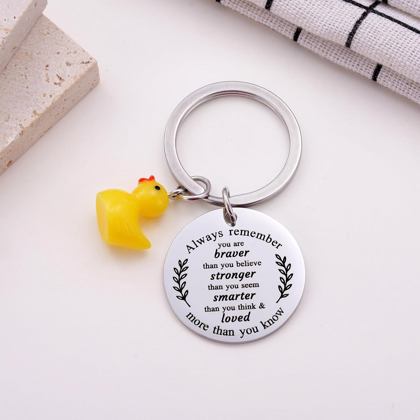 Inspirational Duck Keychain – “You Are Braver” Motivational Charm Keyring Gift