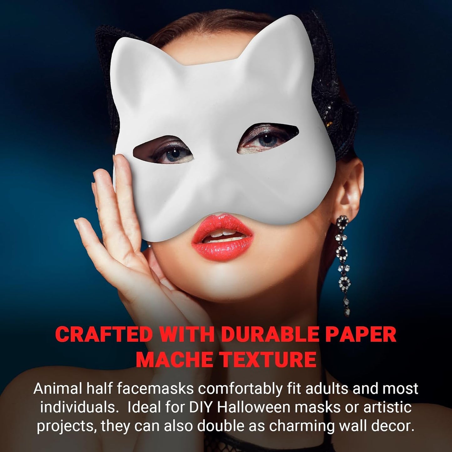 16 Pack Blank Cat Masks & 5 Pack Faux Fur Strips Set – DIY Paper Mache Animal Masks for Cosplay, Halloween & Craft Projects