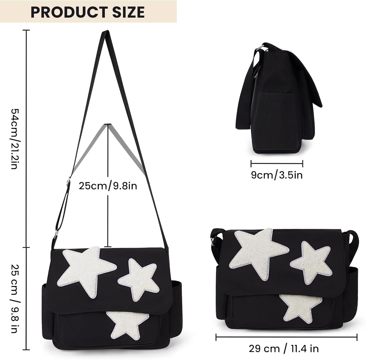 Y2K Star Canvas Messenger Bag – Aesthetic Crossbody Shoulder Tote Bag with Multiple Pockets for Everyday, Travel & Uni