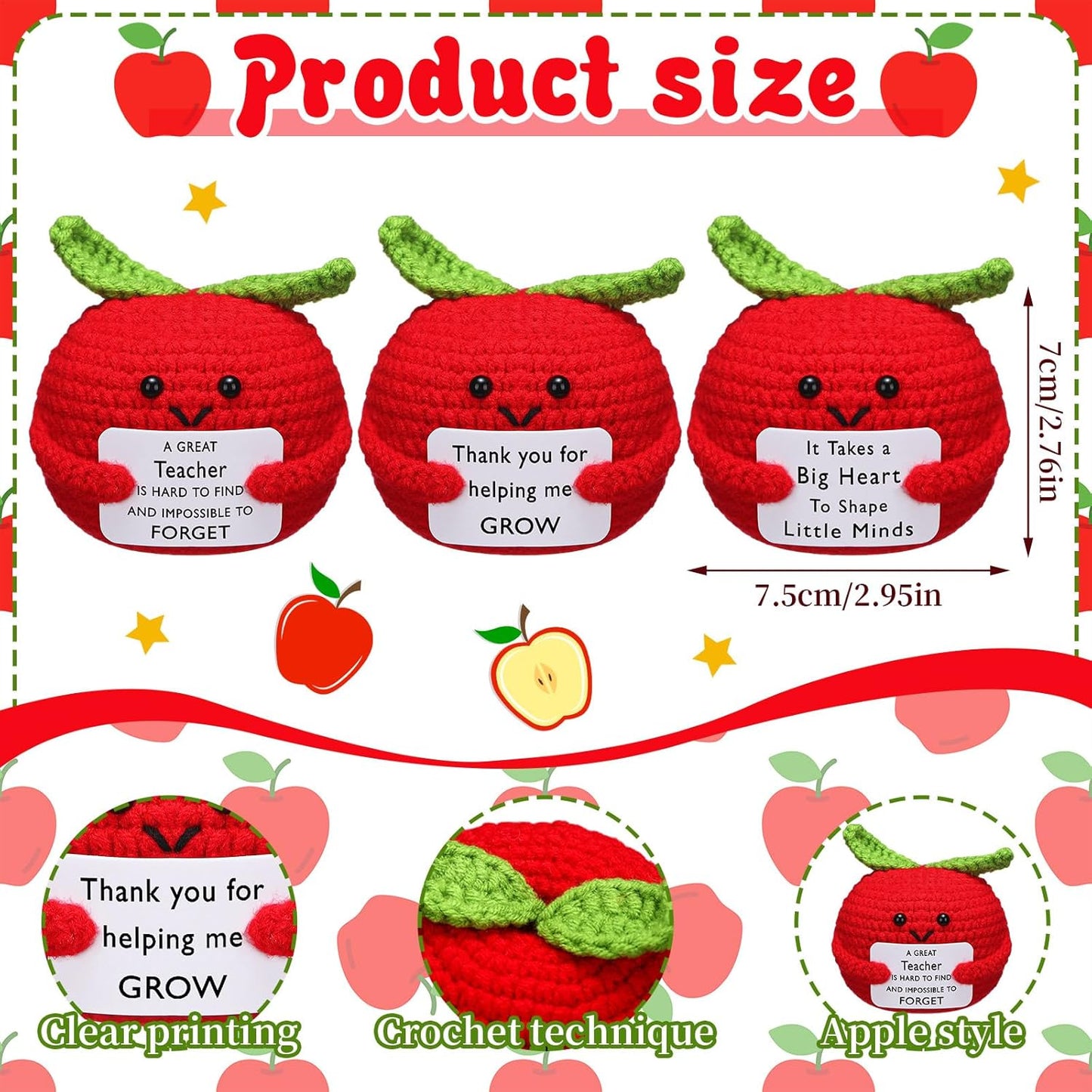 Teacher Appreciation Crochet Apple Gift Set – Handmade “Thank You for Helping Me Grow” (3 Pack)