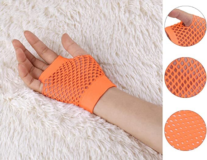 Orange Fishnet Fingerless Gloves – 70s 80s Costume Party Accessory