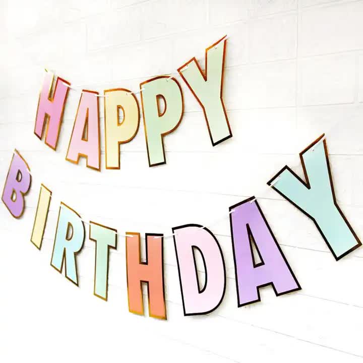 Pastel Macaron Birthday Decorations Set – Happy Birthday Banner, Paper Fans, Heart & Star Garland Party Kit