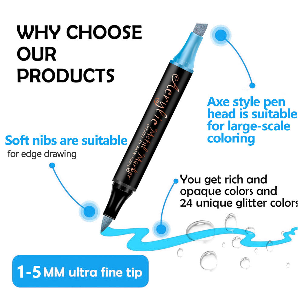 Dual-Tip Metallic Acrylic Paint Pens - 12 Fine Point & Chisel Tip Markers