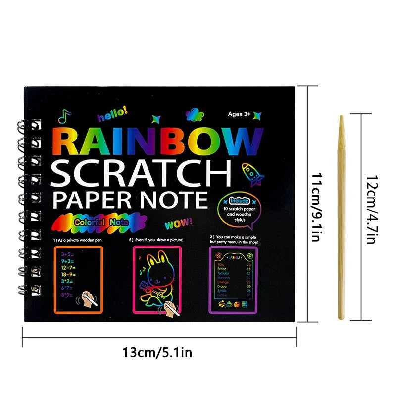 Rainbow Scratch Paper Note Set – 3-Pack Multi-Size DIY Art Paper Magic Drawing Books
