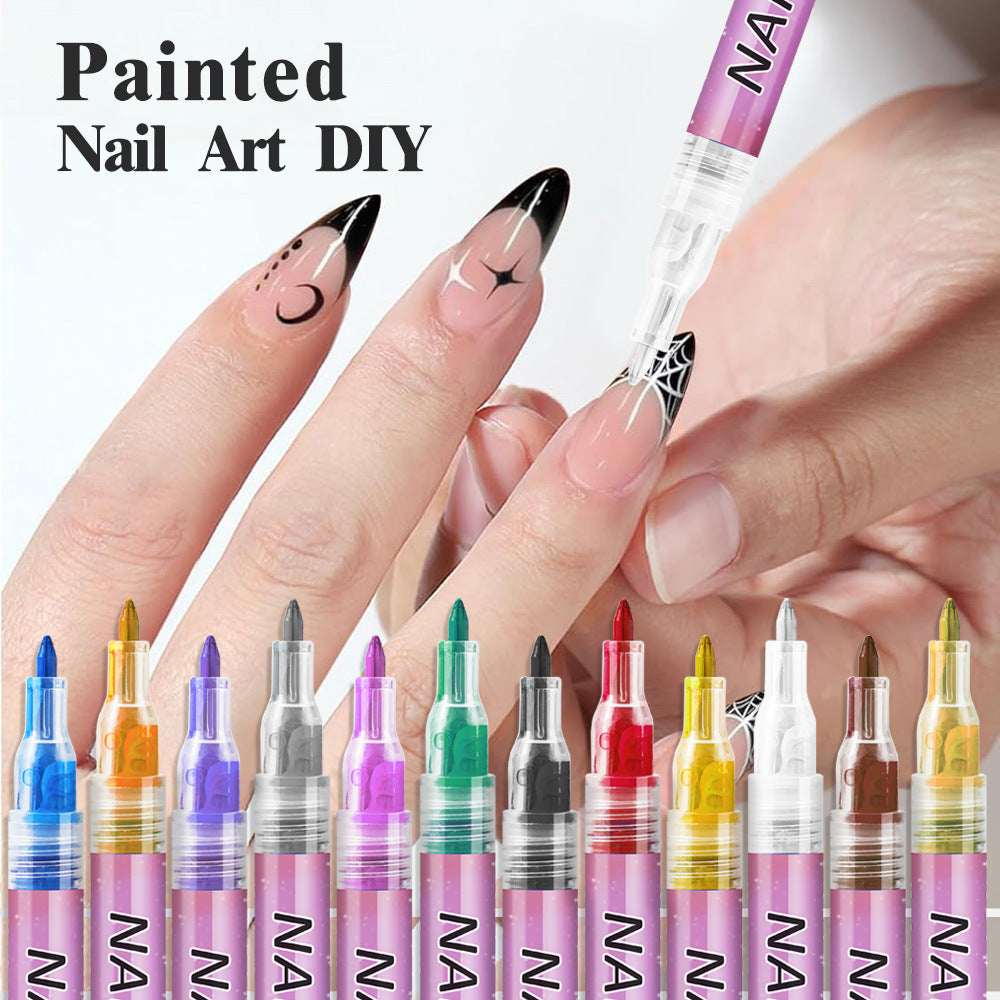 12-Colour Nail Art Marker Pen Set – 0.7mm Fine Tip Acrylic Paint Pens for DIY Nail Designs & Creative Expression