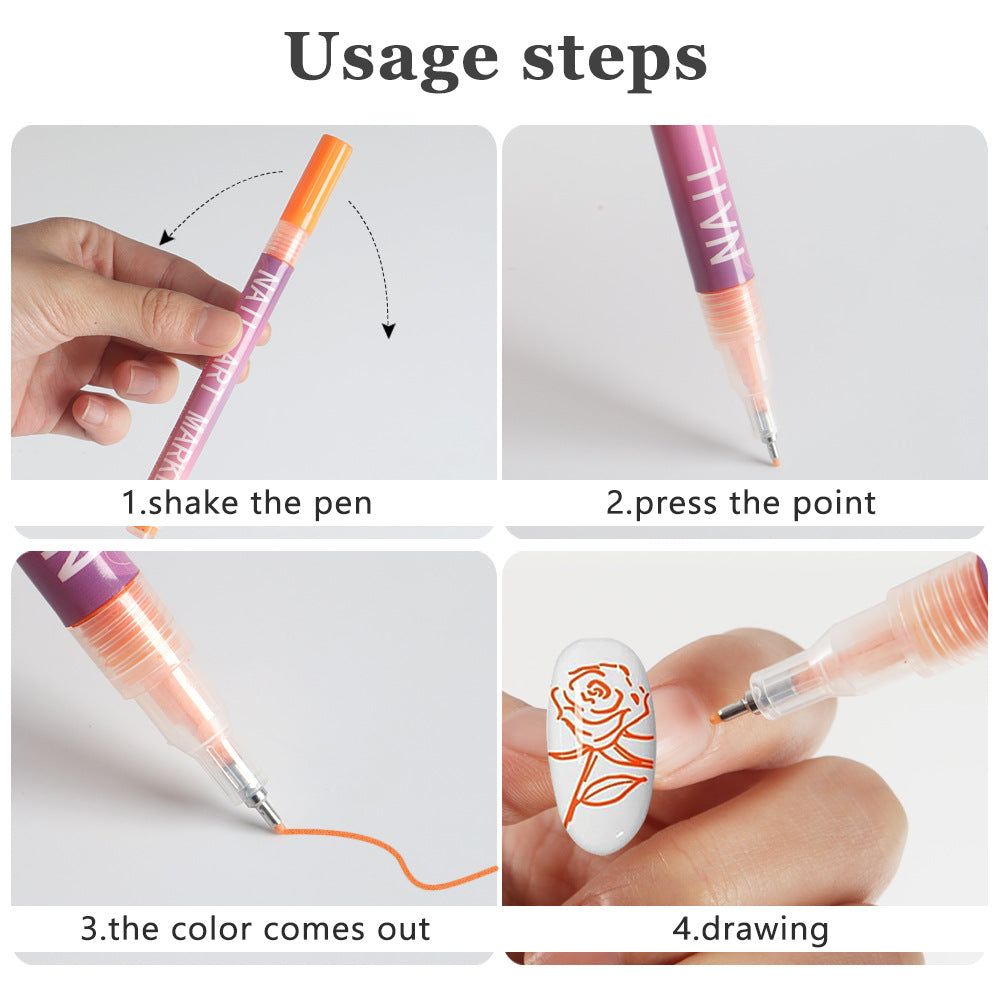 12-Colour Nail Art Marker Pen Set – 0.5mm Fine Tip Acrylic Paint Pens for DIY Manicure, Graffiti Nail Designs & Creative Expression