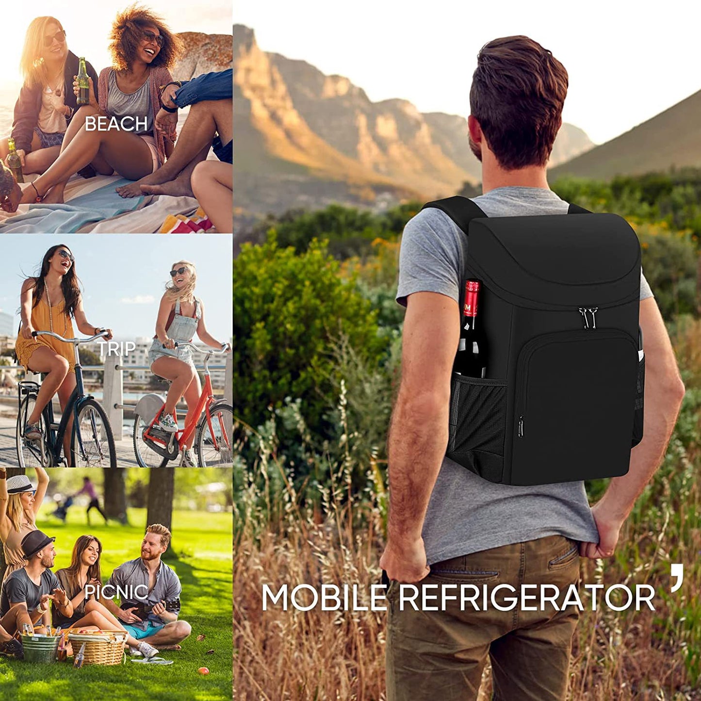 45-Can Large Insulated Cooler Backpack – Waterproof Oxford Cooler Bag with 36-Hour Cooling (Black)