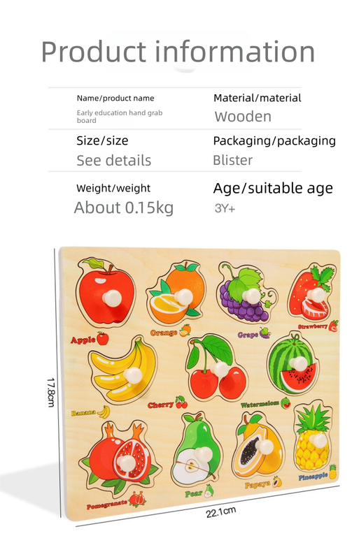 6-Pack Wooden Peg Puzzle Boards for Toddlers – Ocean, Animals, Farm, Fruit, Vegetables, & Traffic Learning Set, Fine Motor & Early Education Toy