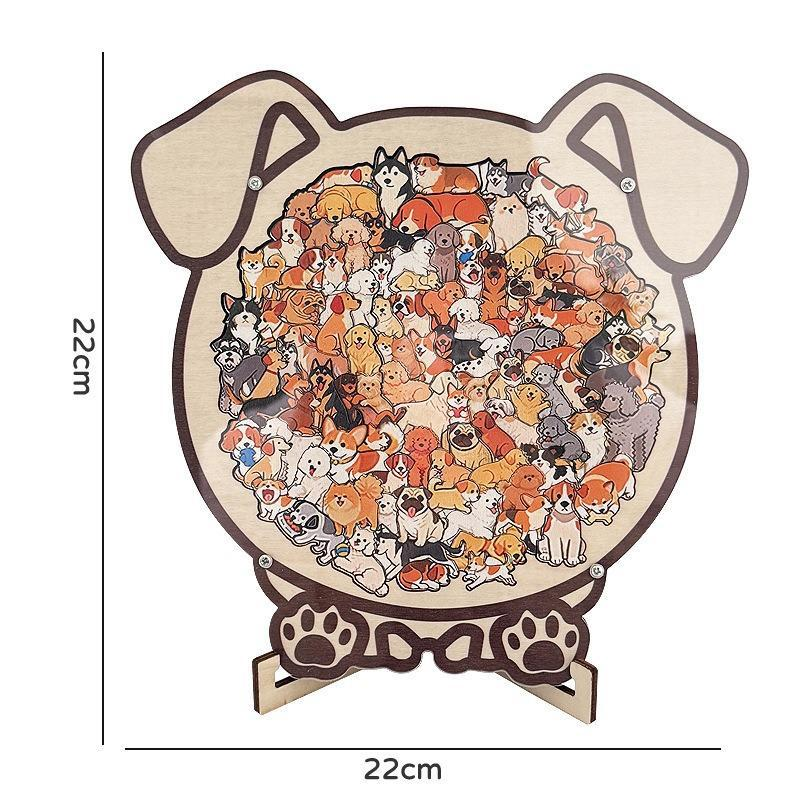 Puppy-Shaped Wooden Puzzle with Stand – Cute Animal Jigsaw & Display Decor (Colourful)