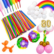The 100 Pack 260 Long Twisting Balloons – Colourful Latex Balloons for Animal Modelling, Balloon Art & Party Decorations, featuring completed balloon sculptures on a white background.