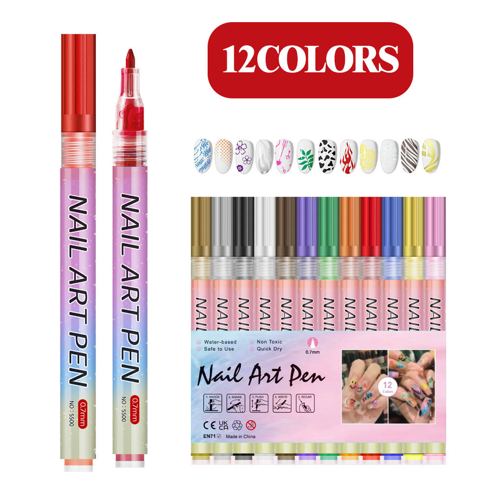 The 12-Colour Nail Art Marker Pen Set – 0.7mm Fine Tip Acrylic Paint Pens for DIY Nail Designs & Creative Expression