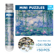 The 150-Piece Mini Jigsaw Puzzle in Reusable Tube – Compact Travel Puzzle with Postcard Back Design for Creative Play (Monet - Water Lilies)