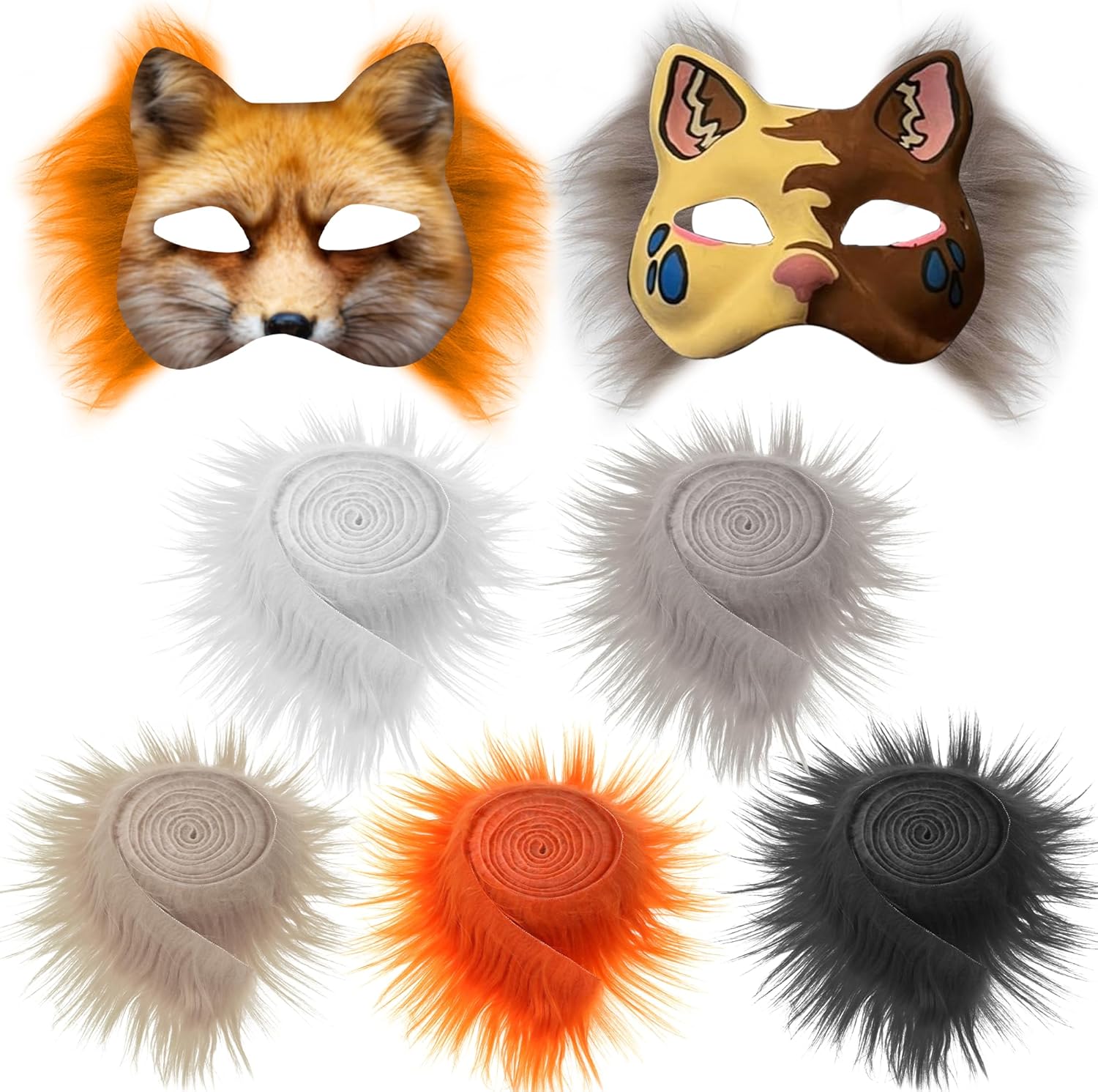 The 16 Pack Blank Cat Masks & 5 Pack Faux Fur Strips Set – DIY Paper Mache Animal Masks for Cosplay, Halloween & Craft Projects