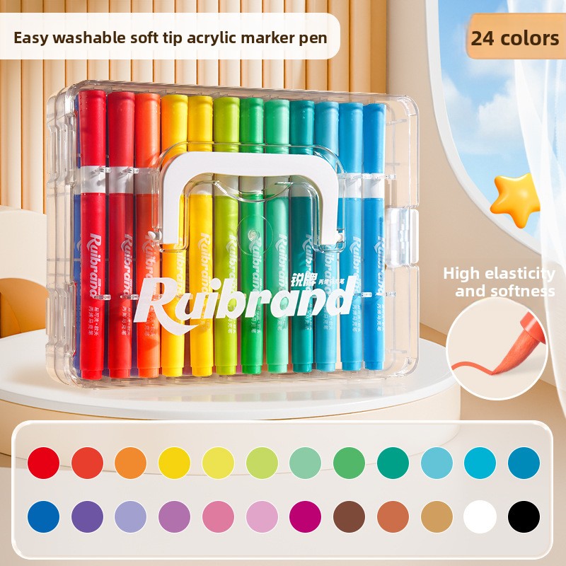 The 24-Colour Washable Acrylic Marker Set – Non-Toxic Art Pens with Soft Tip, Quick-Dry, No-Bleed, Carry Case for Kids & Creative Expression