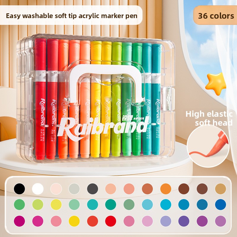 The 36-Colour Washable Acrylic Marker Set – Non-Toxic Art Pens with Soft Tip, Quick-Dry, No-Bleed, Carry Case for Kids & Creative Expression