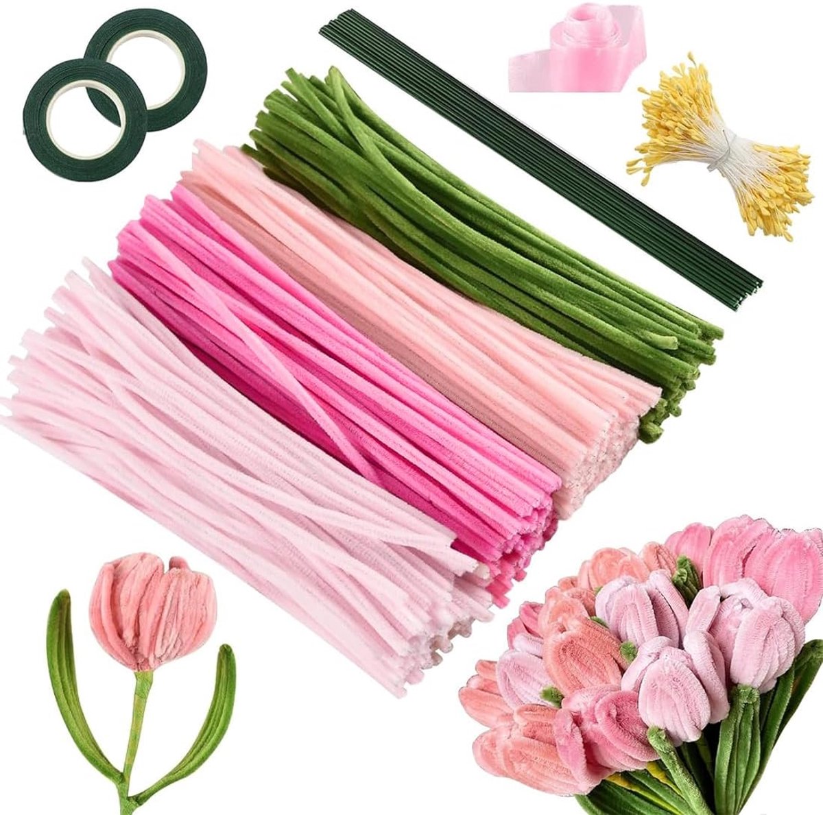 The 400pcs Pipe Cleaner Flower Kit – DIY Chenille Stem Craft Set with Stems, Stamens & Ribbon for Floral Art & Decorations