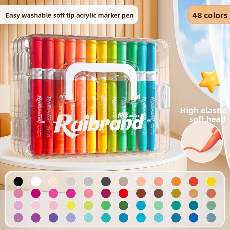 The 48-Colour Washable Acrylic Marker Set – Non-Toxic Art Pens with Soft Tip, Quick-Dry, No-Bleed, Carry Case for Kids & Creative Expression