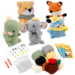 The 5-Piece Beginner Crochet Kit Animal DIY Set – Yarn, Hooks, Needles & Plush Craft Kit featuring a collection of crocheted animal toys with yarn balls, hooks, and patterns on a white background