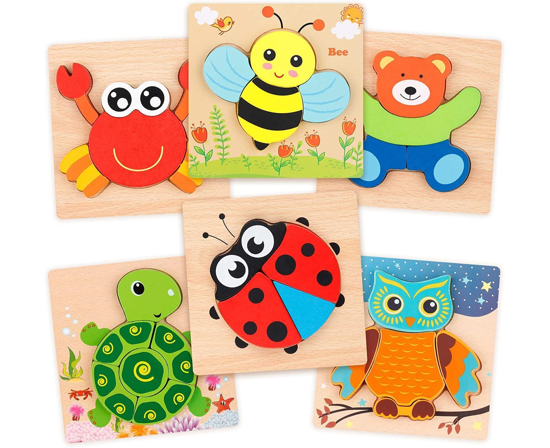 The 6-Pack Wooden Animal Puzzle Set for Toddlers – Montessori Jigsaw Boards, Fine Motor Skills & Early Learning Toy Ages 3+