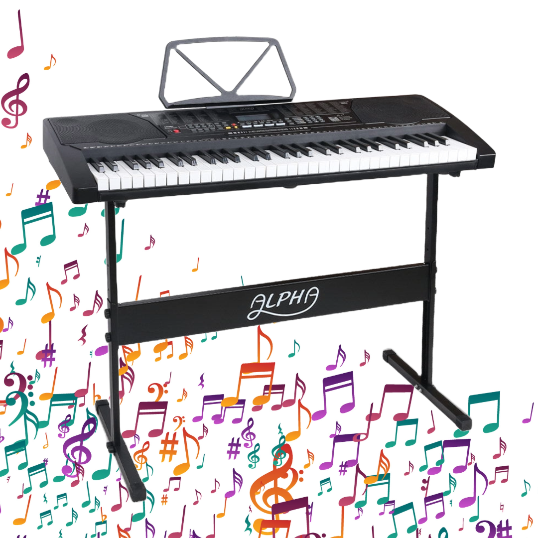 Alpha 61 Keys Electronic Piano Keyboard Digital Electric w/Stand Lighted Black