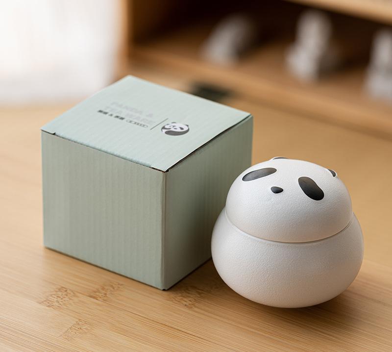 Artisanal Animal-Shaped Ceramic Tea Storage Jar with Gift Box - 140ml Capacity, Textured Finish (White), featuring a charming panda design inspired by wildlife aesthetics, adding personality and decorative appeal.