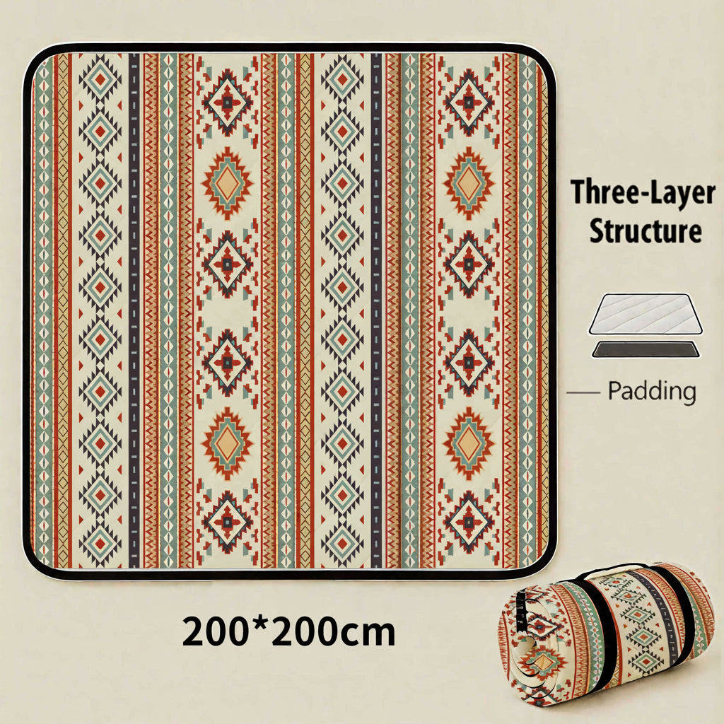 The Aztec Print Waterproof Picnic Blanket 200x200cm – Foldable Extra Large Family Mat for Indoor & Outdoor Picnics (Rollable Carry Design)