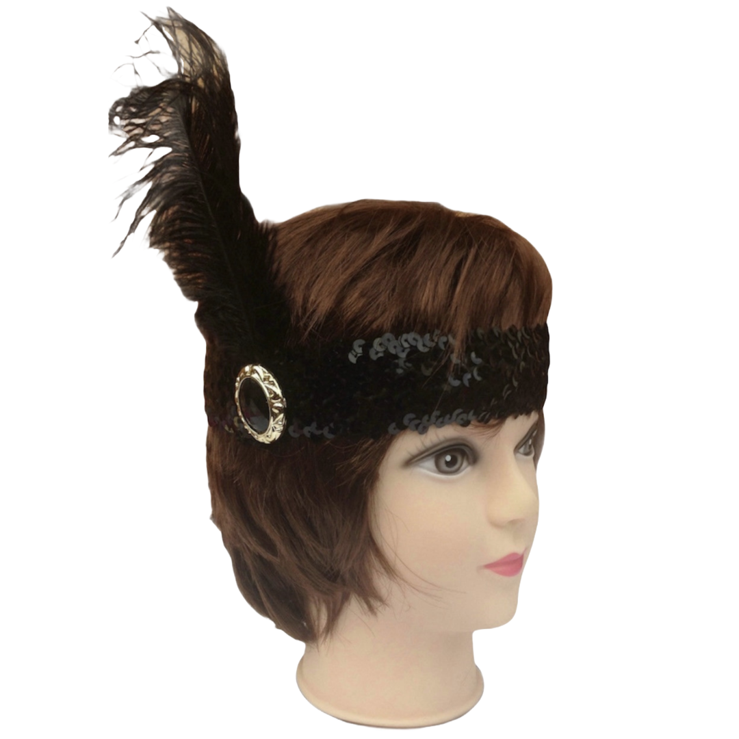 1920s Wide Sequin Flapper Headband Party Costume - Classic Black