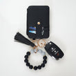 Black Wristlet Keychain Wallet – Silicone Beaded Bracelet with Card Holder, Tassel & Hands-Free Keyring for Women