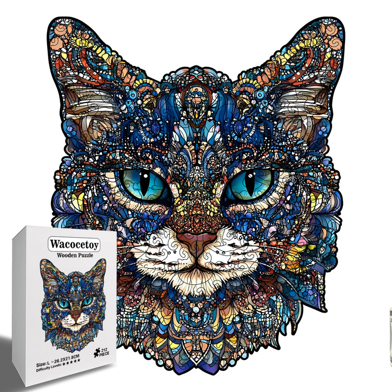 The Blue-Eyed Cat Wooden Jigsaw Puzzle – Large (212 Pieces) Irregular Animal Shape, Premium Laser-Cut Art Puzzle Gift (L Size)
