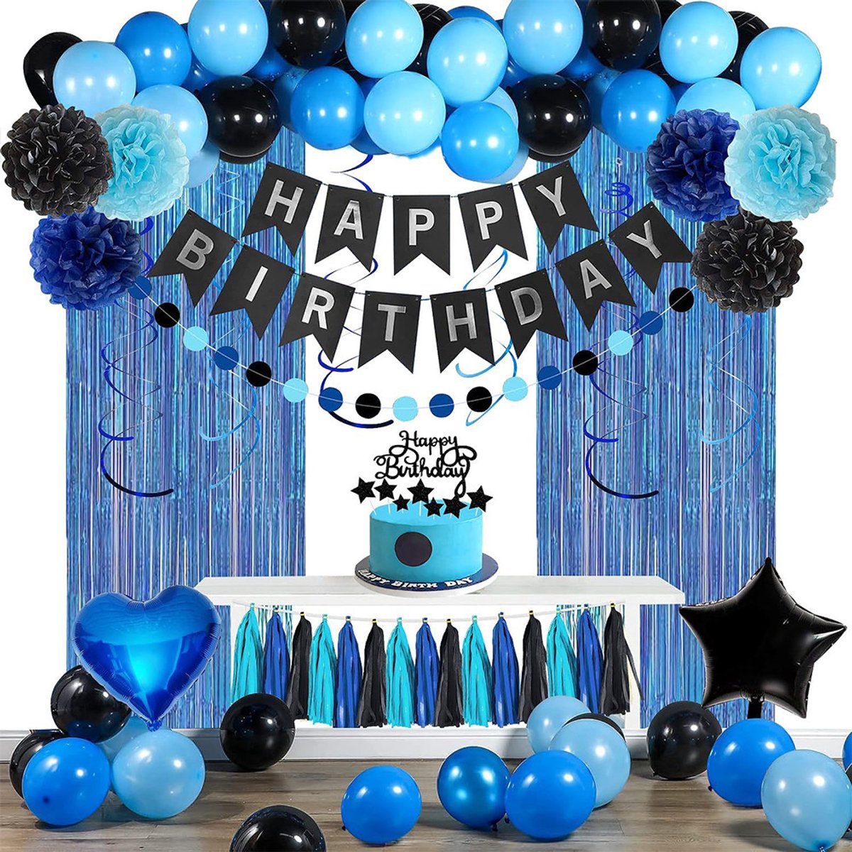 The Blue & Black Birthday Party Decorations – Balloon Garland, Banner & Backdrop Kit for Men, Women & Milestone Celebrations