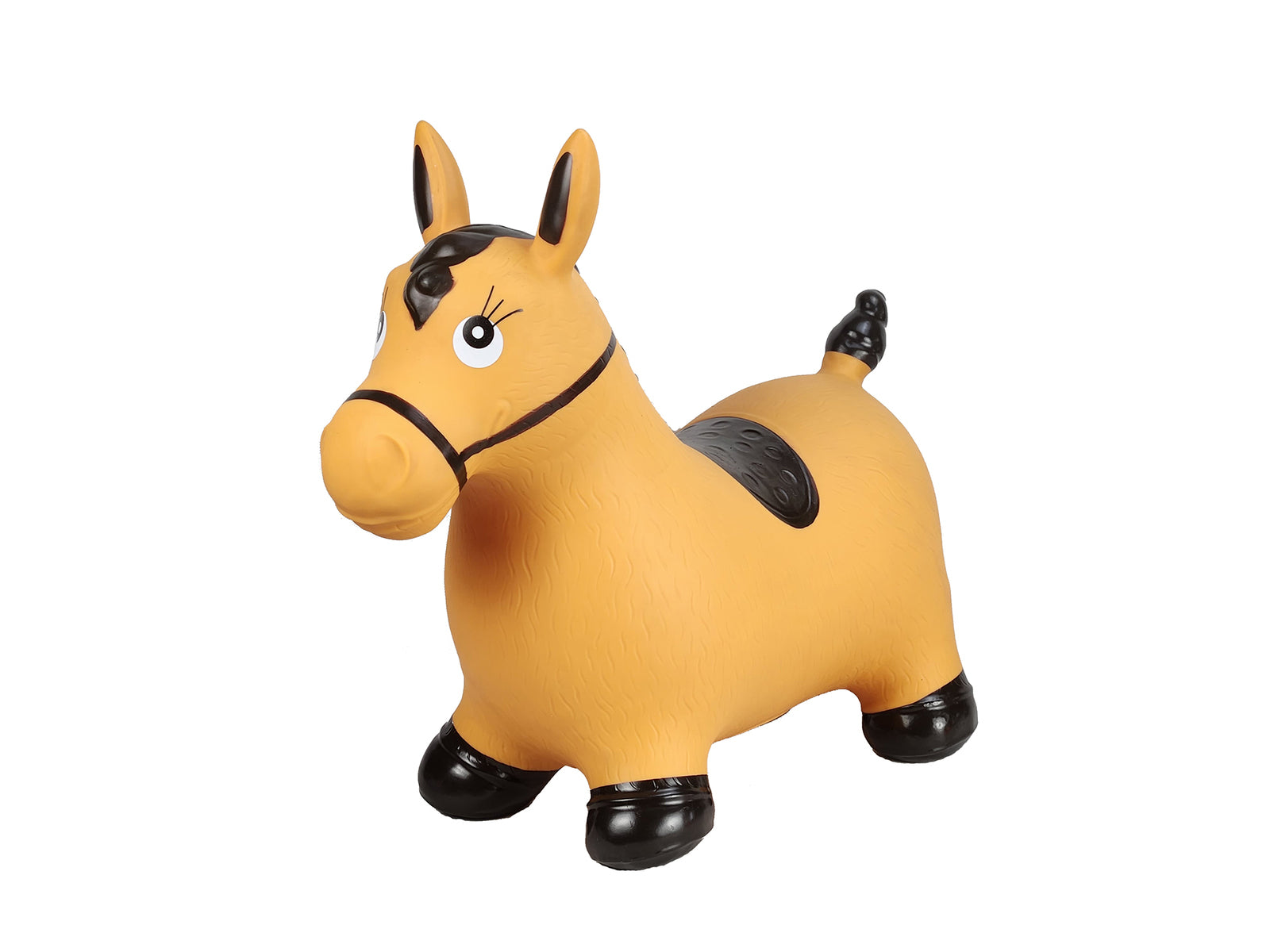 Bouncy Rider Ginger The Horse with a black saddle, designed for children's outdoor play.