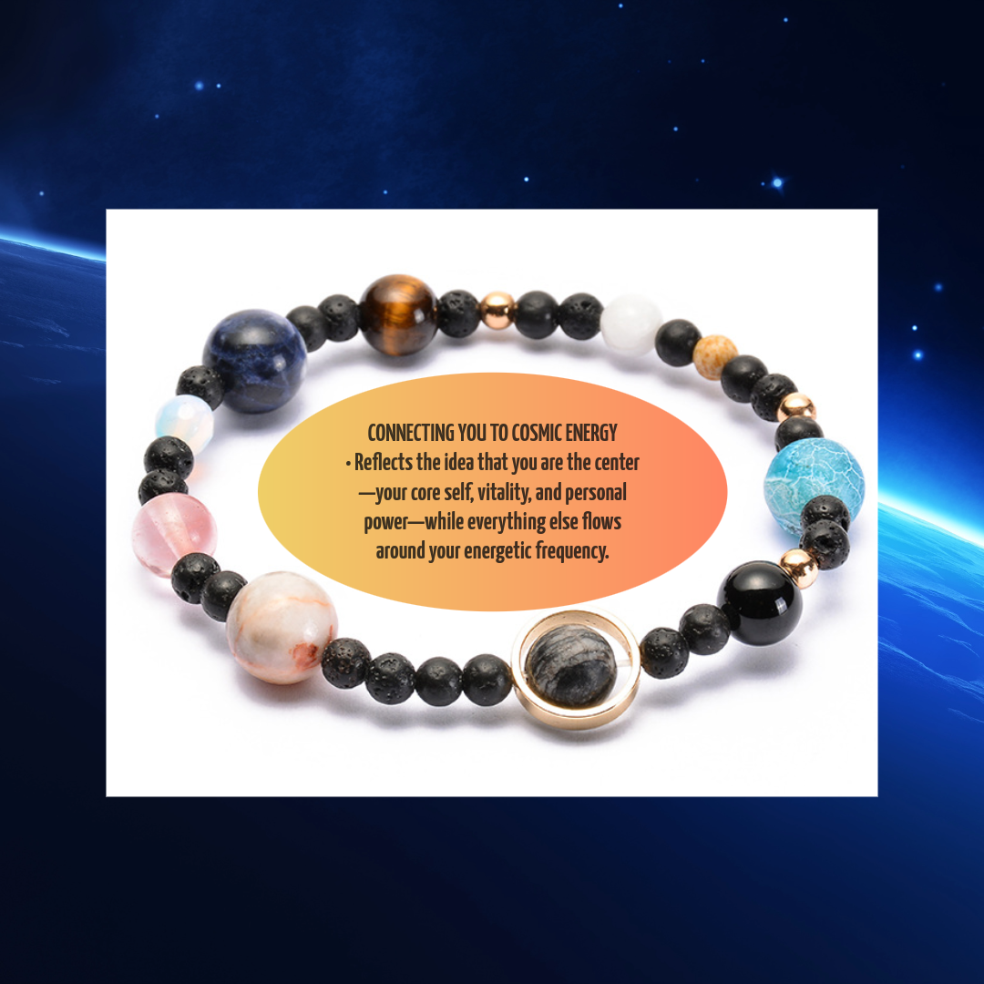 Solar System Bracelet with Nine Planets and Natural Stone Beads for Men and Women