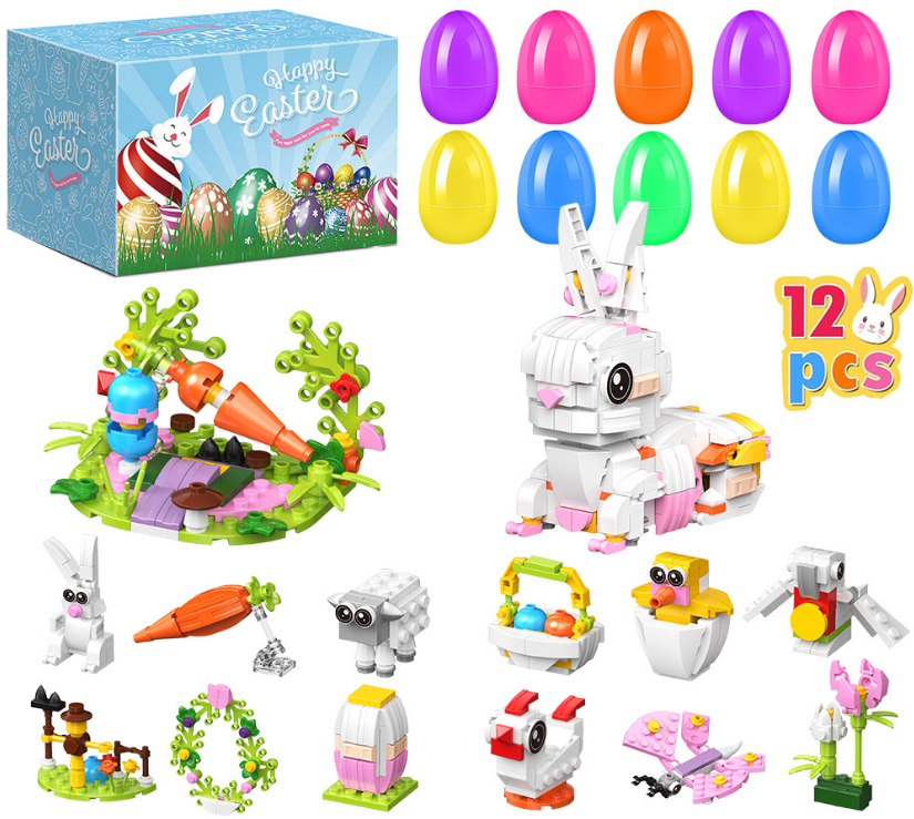 Building Block Easter Egg Set — 12-Pack of Surprise Eggs with Mini Construction Toy for Easter Celebrations