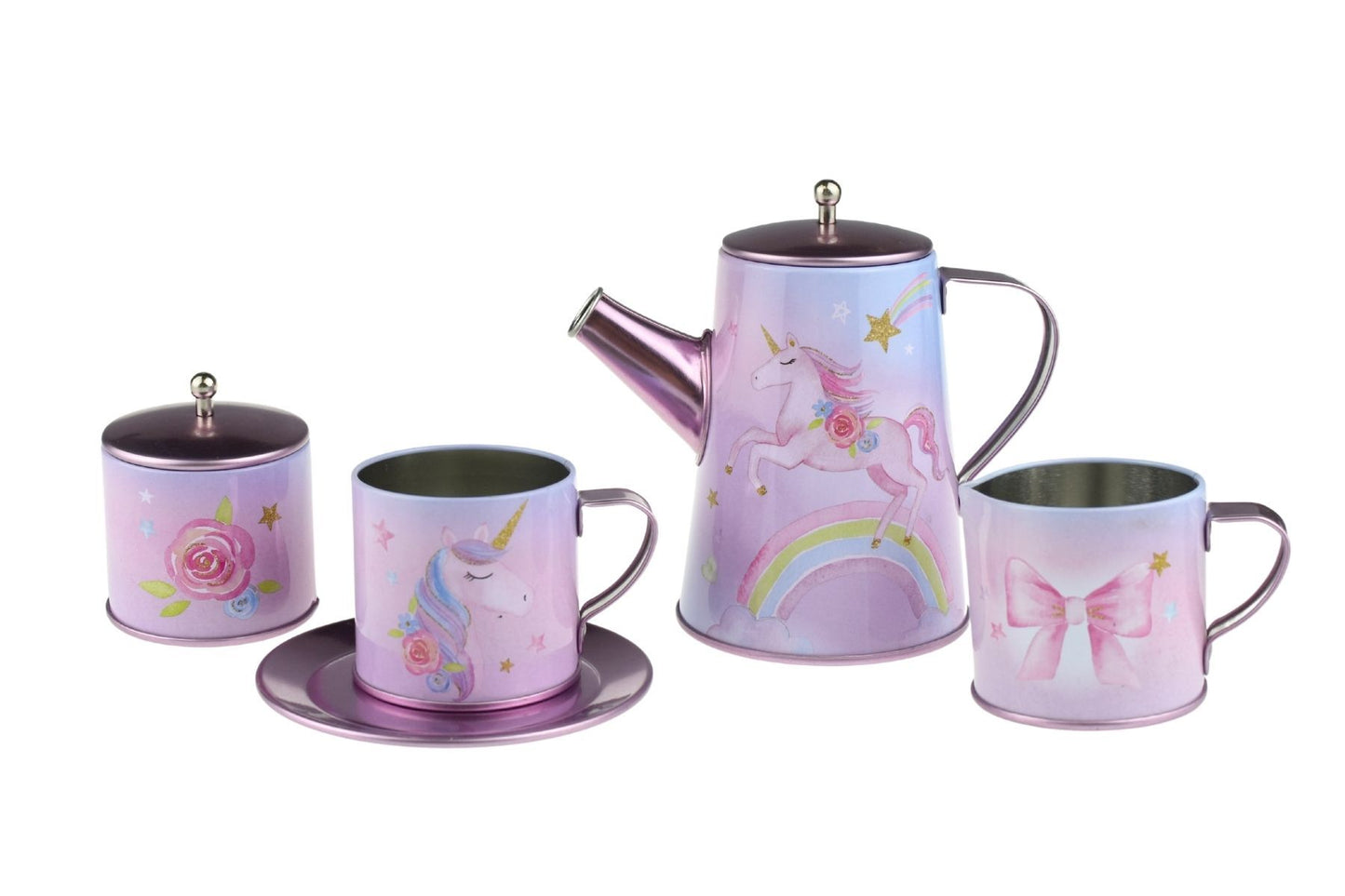 Rainbow Unicorn Tin Tea Mug Set in Suitcase 18 PCS