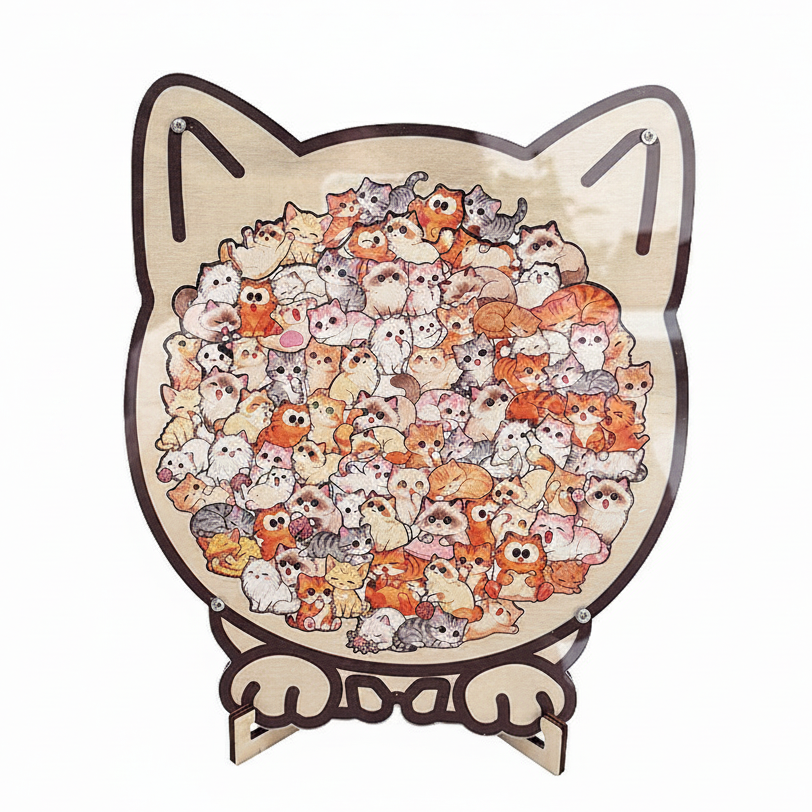 The Cat-Shaped Wooden Puzzle with Stand – Cute Animal Jigsaw & Display Decor (Colourful)
