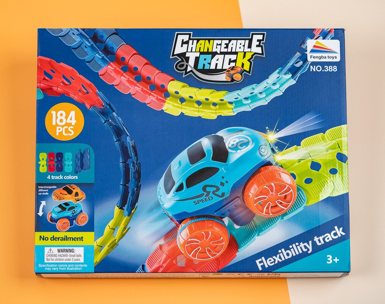 Featuring the Changeable Track and Race Car with LED Light-Up - 184 Piece