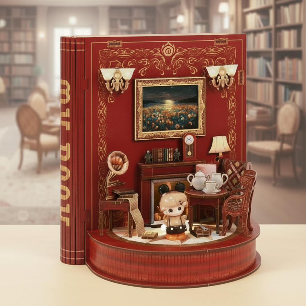 The DIY Miniature Book Nook Kit – Book Theatre Wooden Bookend with LED Lights (222PCS)