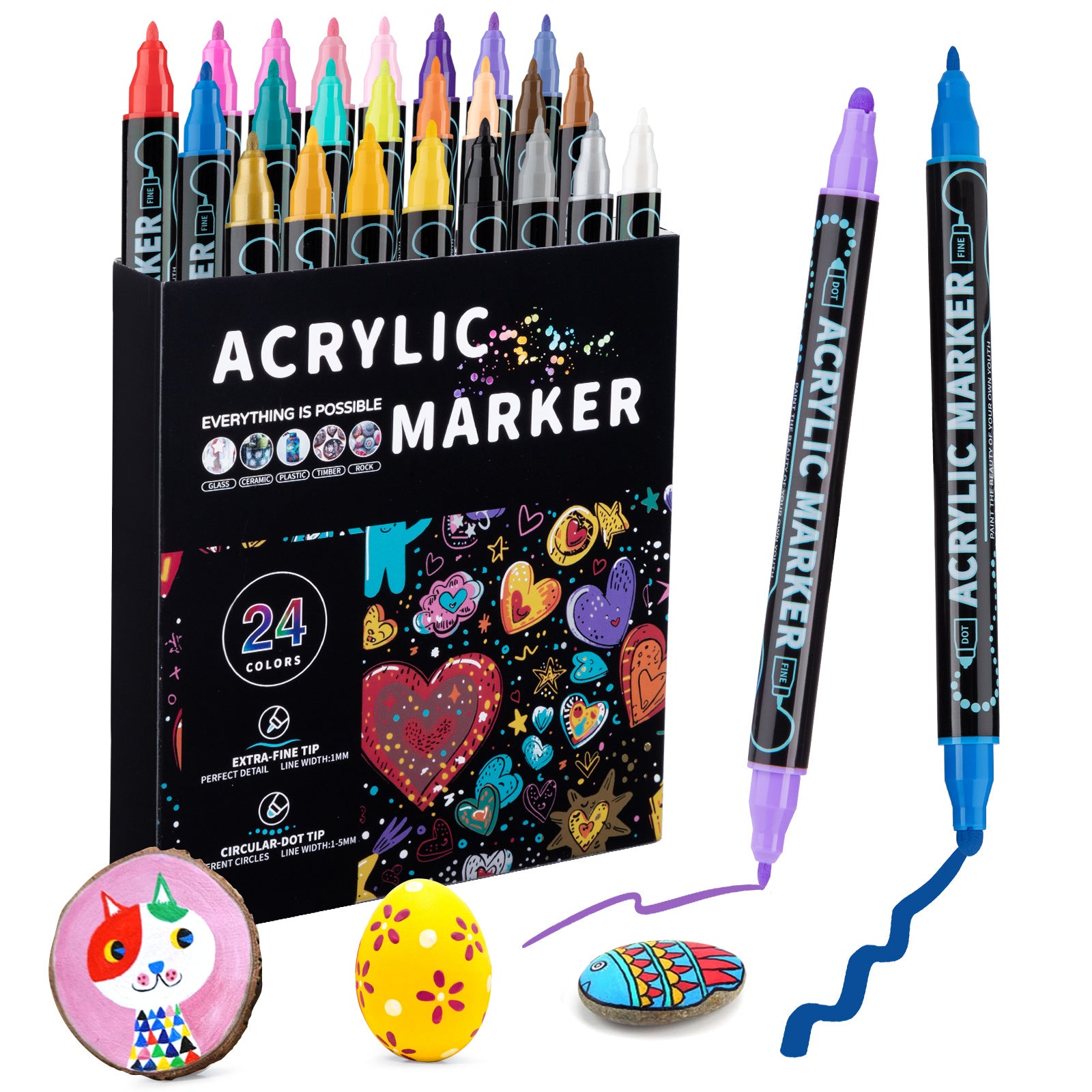Featuring Dual-Tip Acrylic Marker Set - 24 Colours with sample art work