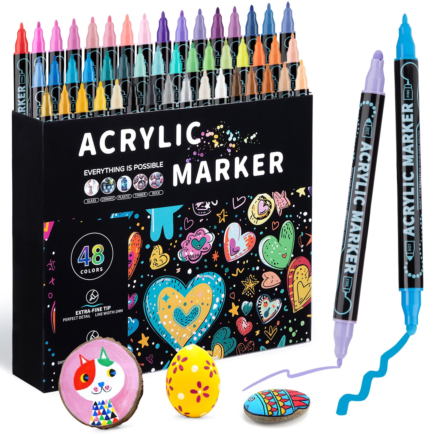 Featuring Dual-Tip Acrylic Marker Set - 48 Colours with sample art work
