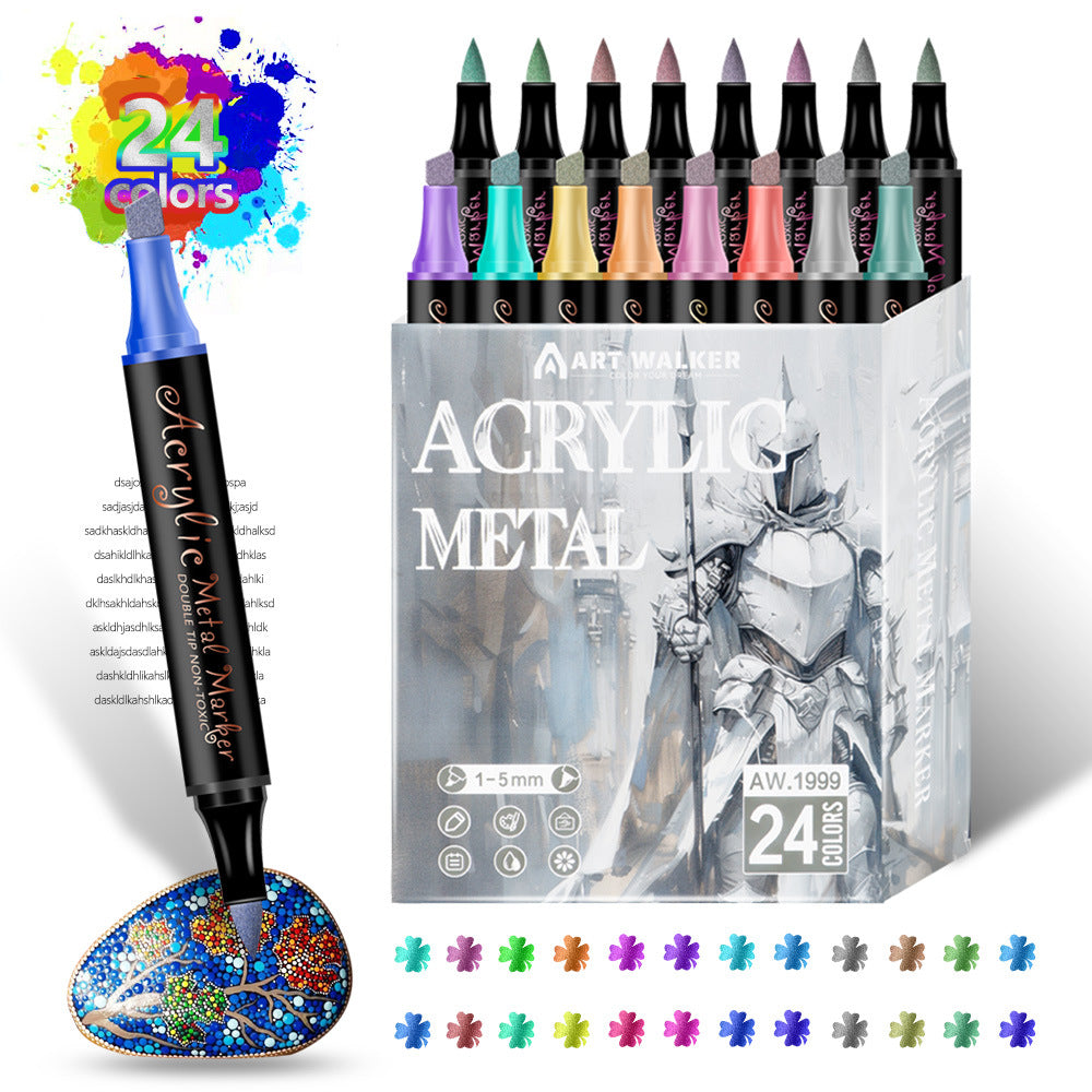 Featuring Dual-Tip Metallic Acrylic Paint Pens - 24 colours with sample rock art