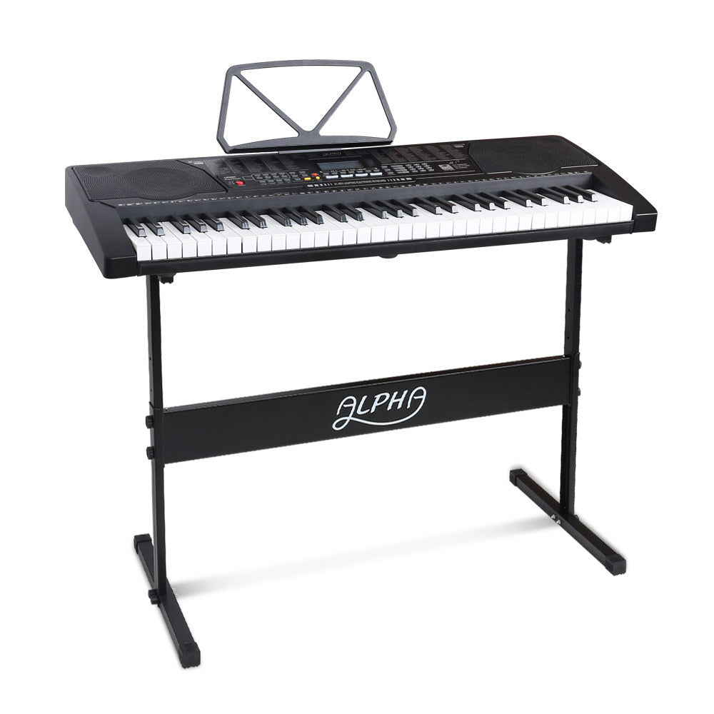 Alpha 61 Keys Electronic Piano Keyboard Digital Electric w/Stand Lighted Black