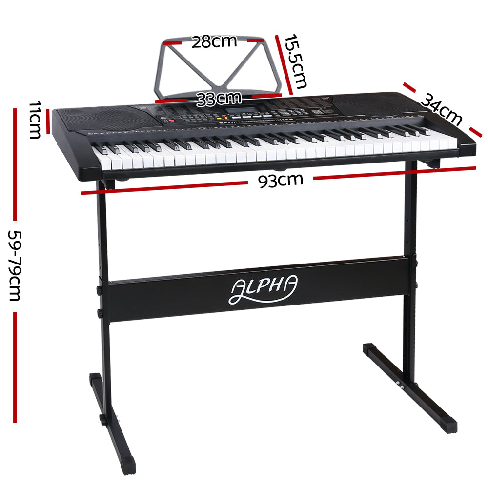 Alpha 61 Keys Electronic Piano Keyboard Digital Electric w/Stand Lighted Black