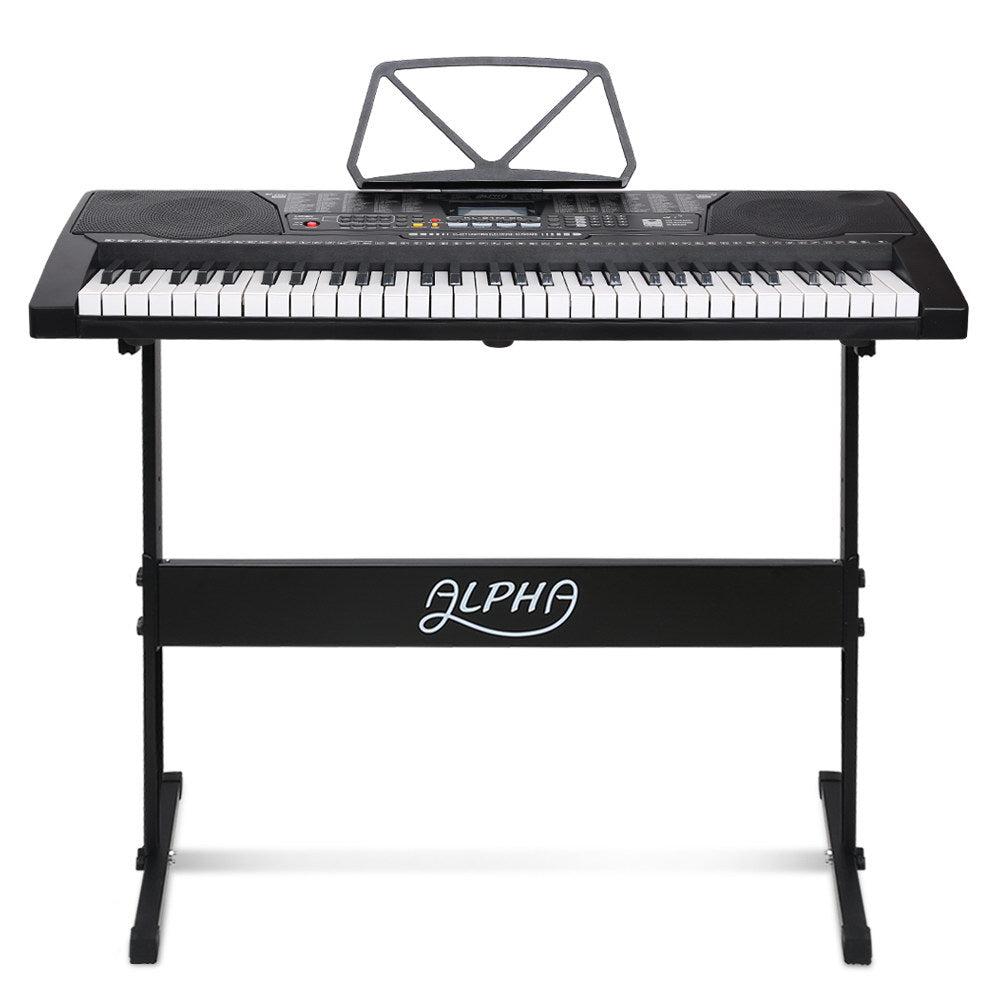 Alpha 61 Keys Electronic Piano Keyboard Digital Electric w/Stand Lighted Black